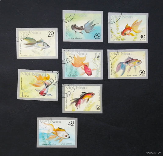 Вьетнам 1977 г. Золотые рыбки. Фауна, полная серия из 8 марок. Без перфорации #0124-Ф2P26