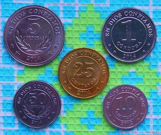 Никарагуа набор монет 10, 25, 50 сентаво, 1 и 5 кордоб. UNC.