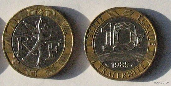 Франция, 10 франков 1989 года, биметалл
