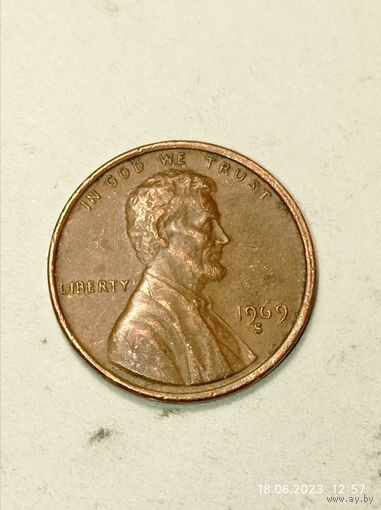 США 1 цент 1969 года . S