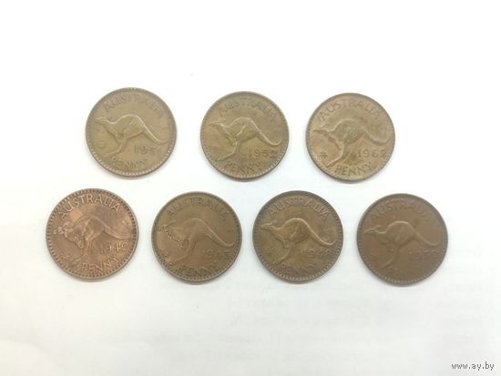 Лот из 7 монет 1 пенни Австралия 1942 - 1962 гг, Бронза