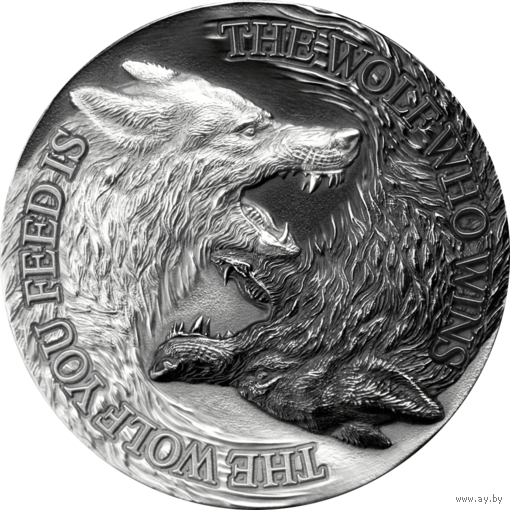 Ниуэ 2 доллара 2021г. "Жизнь: Два волка". Монета в капсуле; подарочном футляре; сертификат; коробка. СЕРЕБРО 31,10гр.(1 oz).