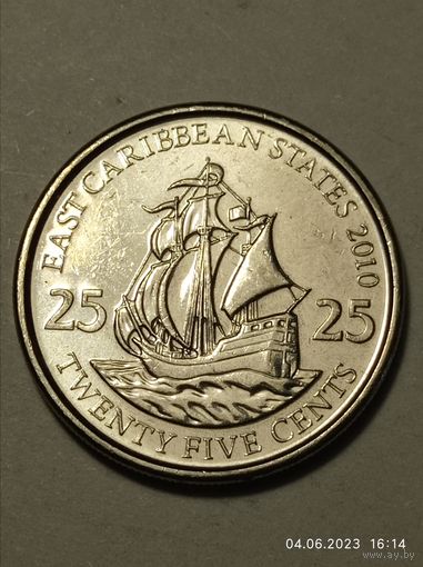 Карибские острова 25 центов 2010 года .
