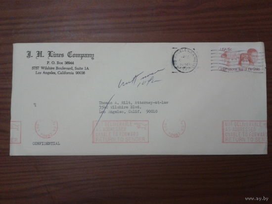 США 1997 конверт прошедший почту