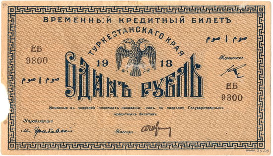 Туркестан, 1 рубль, 1918 г.