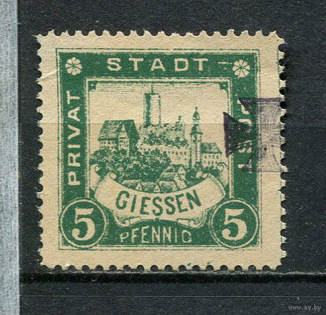 Германия - Гисен - Местные марки - 1888 - Замок 5Pf с надпечаткой креста - [Mi.28] - 1 марка. Чистая без клея.  (Лот 90CQ)