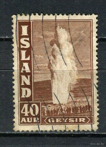 Исландия - 1939/1947 - Гейзер 40А - (есть тонкое место) - [Mi.213A] - 1 марка. Гашеная.  (Лот 23Dg)