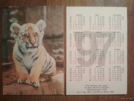 Карманный календарик.Тигр.1997 год