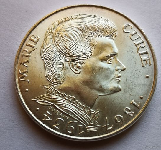 100 франков 1984 г. Франция  Серебро 0,900/15 гр. 50 лет со дня смерти Марии Кюри!