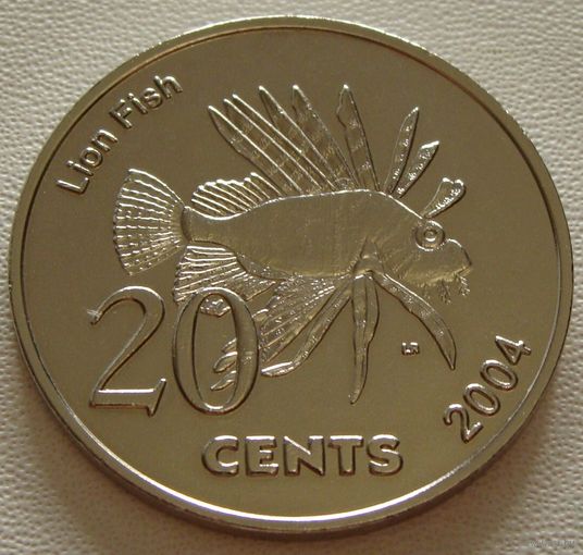 Кокосовые острова "Киллинг" 20 центов 2004 год   X#13  Рыба-лев (полосатая крылатка).