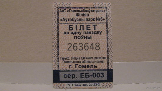 Билет на автобус (г.Гомель, 2023г., сер. ЕБ-003, номер 263648).