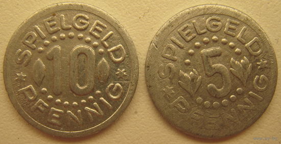 Жетоны игровые деньги (Spielgeld) 10 и 5 пфеннигов. Германия. Цена за 1 шт.