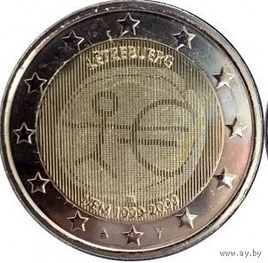2 евро 2009 Люксембург 10 лет монетарной политики ЕС UNC из ролла