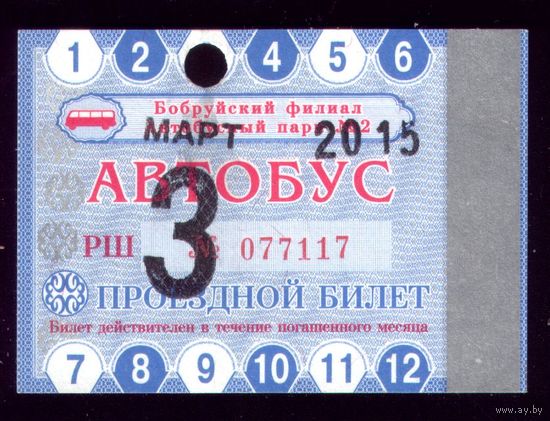 Проездной билет Бобруйск Автобус Март 2015