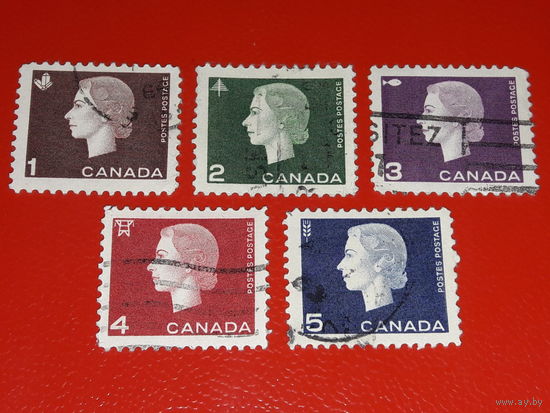 Канада 1962 Стандарт. Королева. Полная серия 5 марок