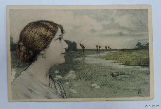 Открытка до 1917г. "Девушка" M.M. Vienne.
