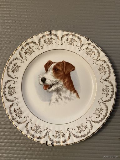 Тарелка коллекционная Собака 22 карат позолота Англия винтаж