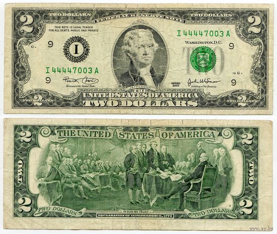 США. 2 доллара (образца 2003 года, I, Миннесота, P516a)