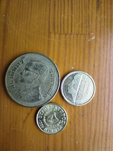 Кипр 1 цент 1998, Нидерланды 25 центов 1997, Тайланд-28