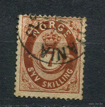 Норвегия - 1872/1875 - Цифры 7Sk - [Mi.21] - 1 марка. Гашеная.  (Лот 42EC)-T5P5