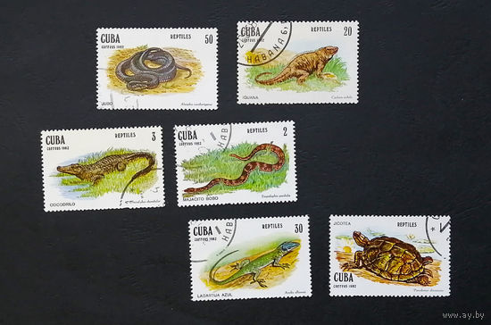 Куба 1982 г. Рептилии. Змеи. Ящерицы. Черепахи. Фауна, полная серия из 6 марок #0125-Ф2P26