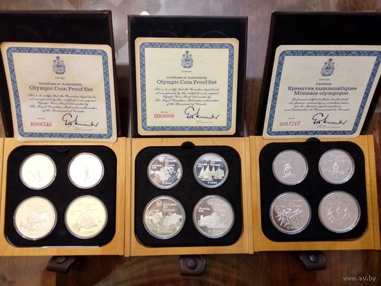Канада, 3 набора монет "Олимпийские игры в Монреале 1976" ,серебро,  цена за все. Общим весом 402 гр.